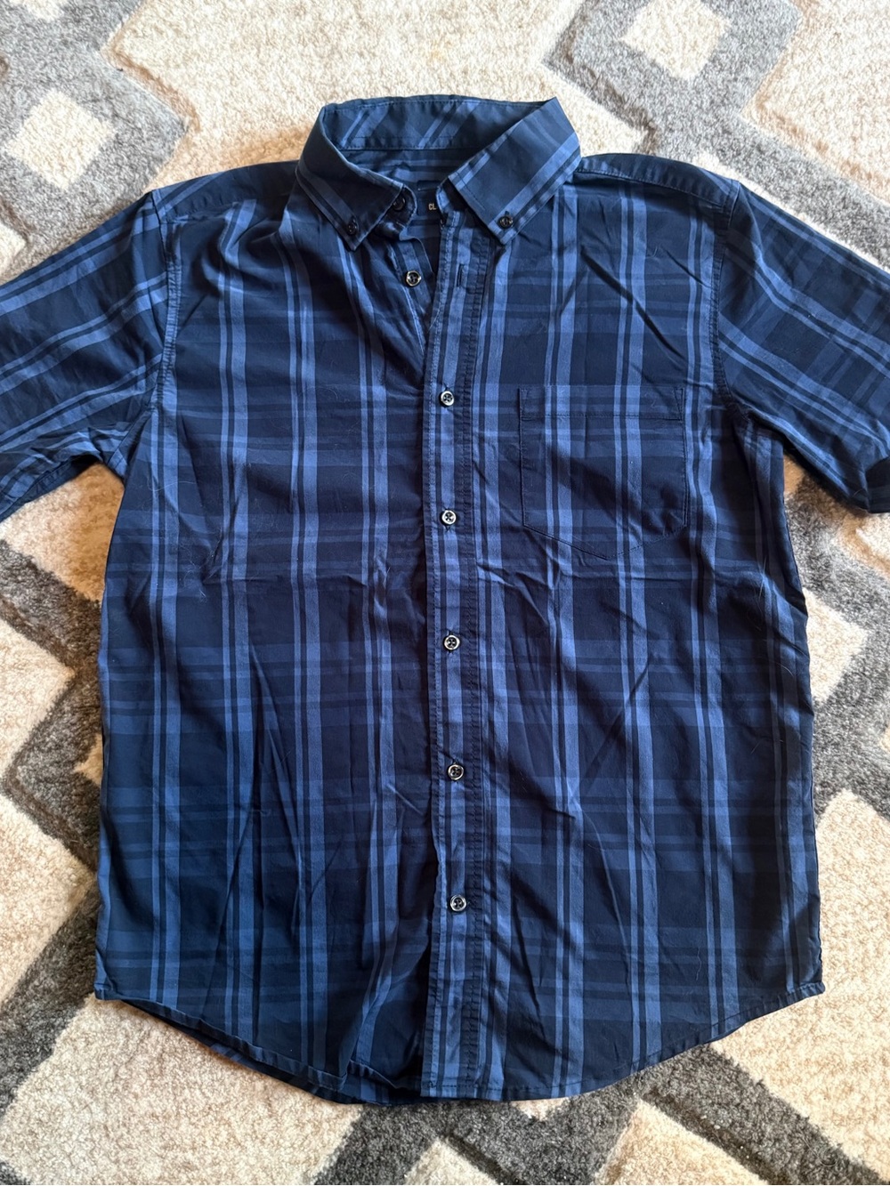 Men’s Small George Classic Fit Button Up Short Sleeve Plaid Polo Shirt